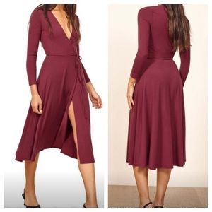 Reformation Maurie Burgundy Wrap Dress
